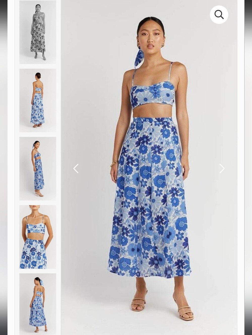 DISSH Linen Midi Skirt Blue Floral size 2